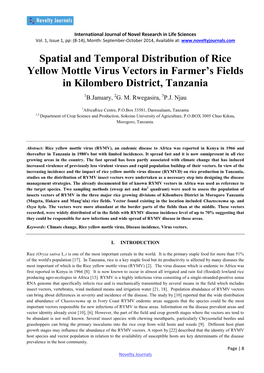 Spatial and Temporal Distribution of Rice Yellow Mottle Virus Vectors in Farmer’S Fields