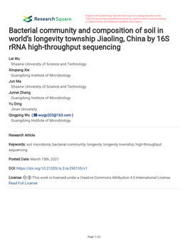 Bacterial Community and Composition of Soil in World's Longevity Township