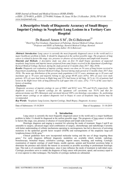 A Descriptive Study of Diagnostic Accuracy of Small Biopsy Imprint Cytology in Neoplastic Lung Lesions in a Tertiary Care Hospital