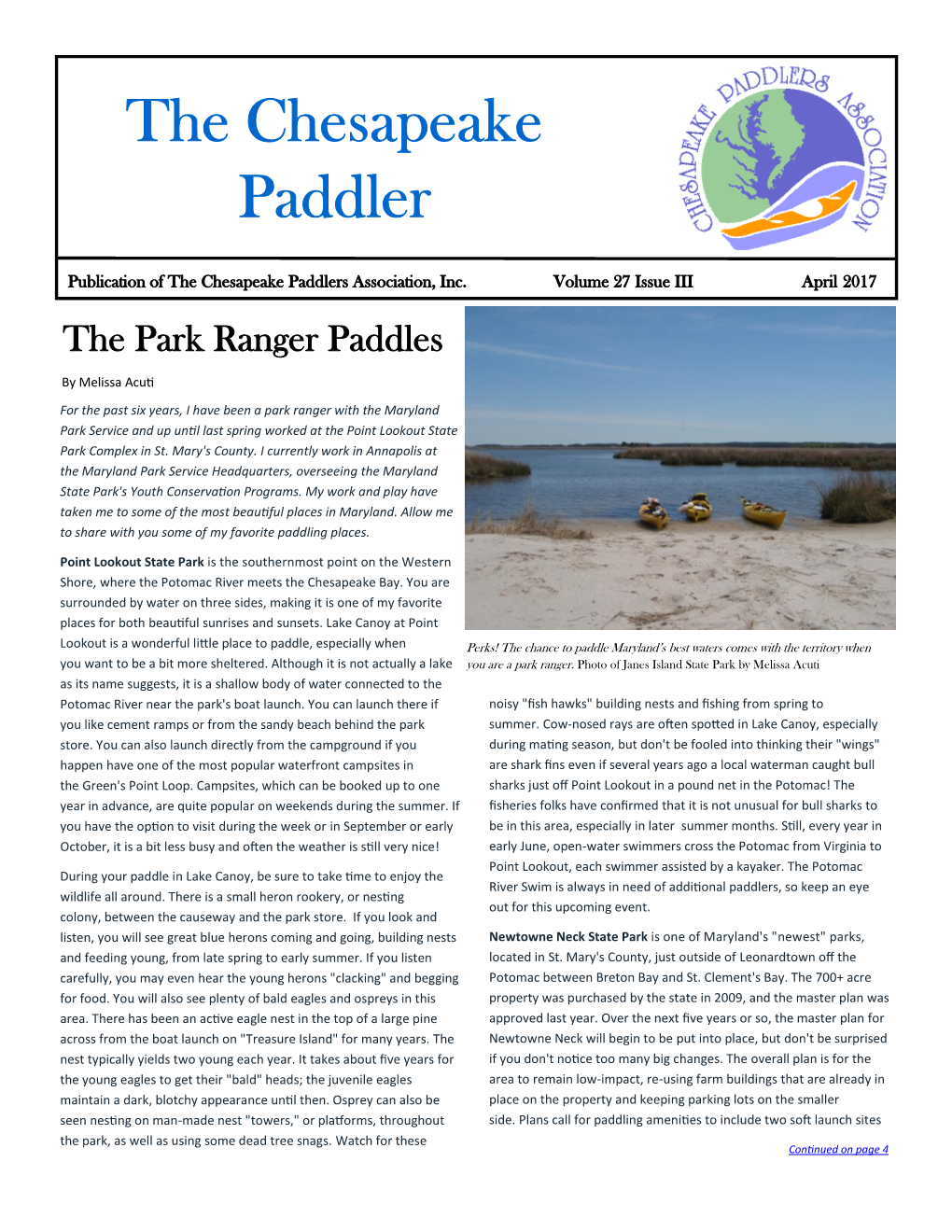 The Chesapeake Paddler April 2017 the Chesapeake Paddler