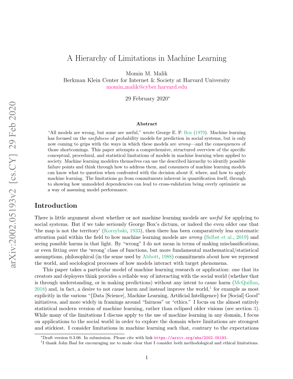 A Hierarchy of Limitations in Machine Learning