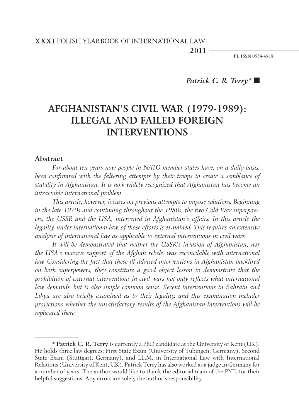 Afghanistan's Civil War (1979-1989): Illegal And