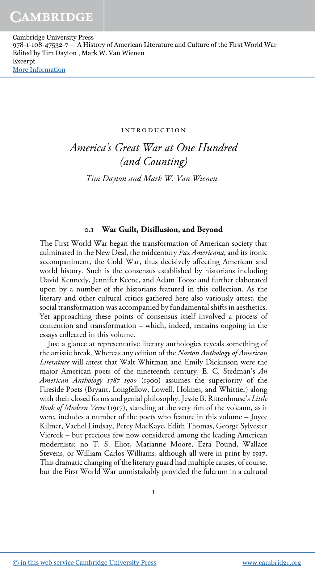 America's Great War at One Hundred