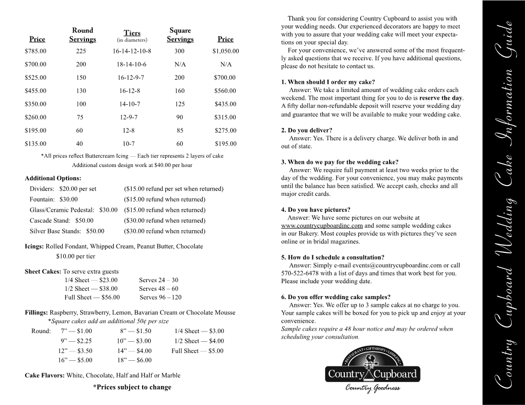 Country Cupboard W Edding Cake Information Guide