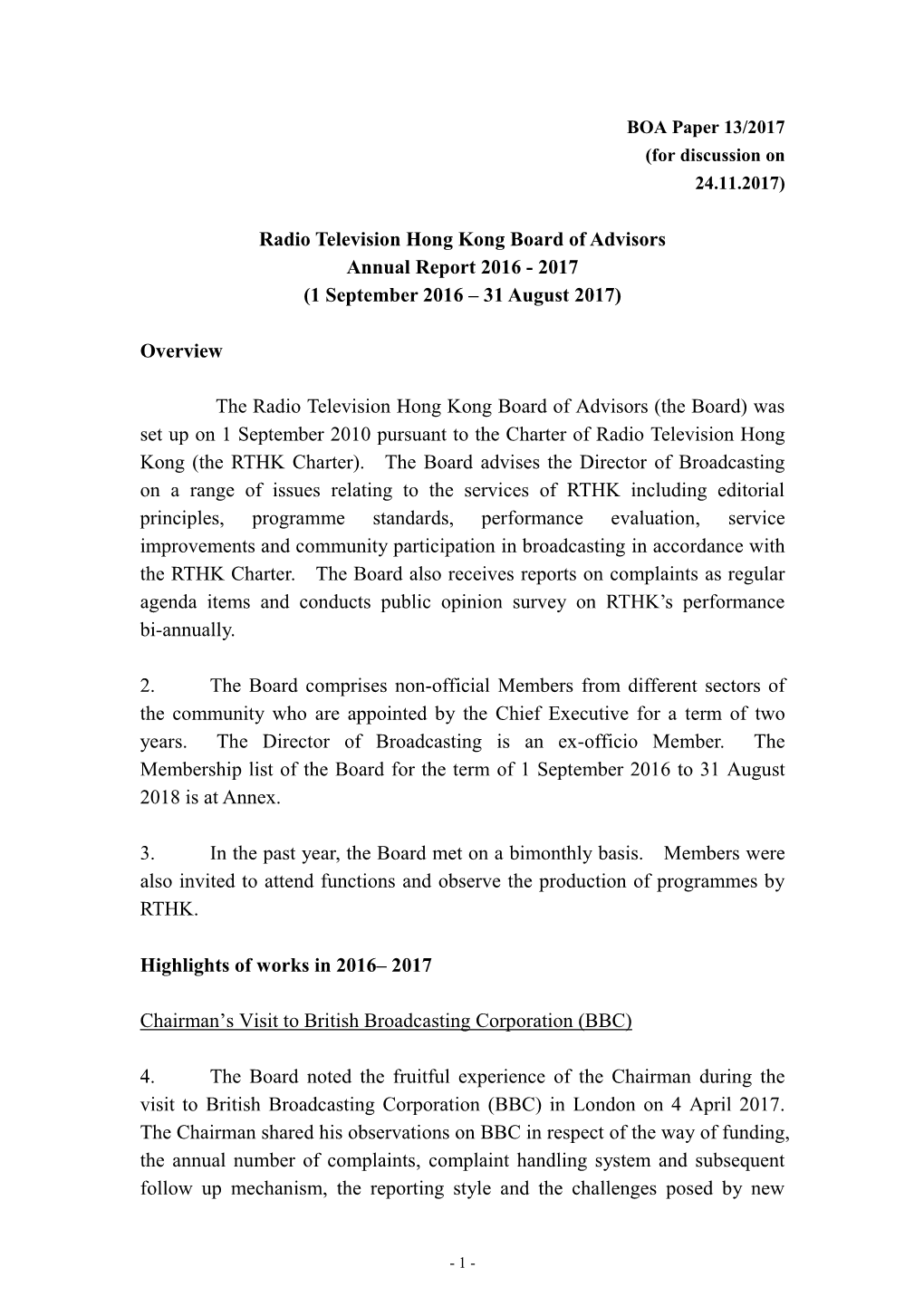 RTHK Board of Advisors November 2017