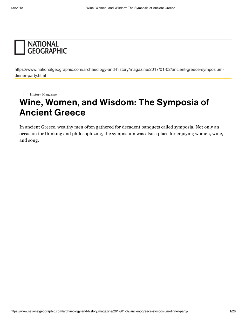 Wine, Women, and Wisdom: the Symposia of Ancient Greece