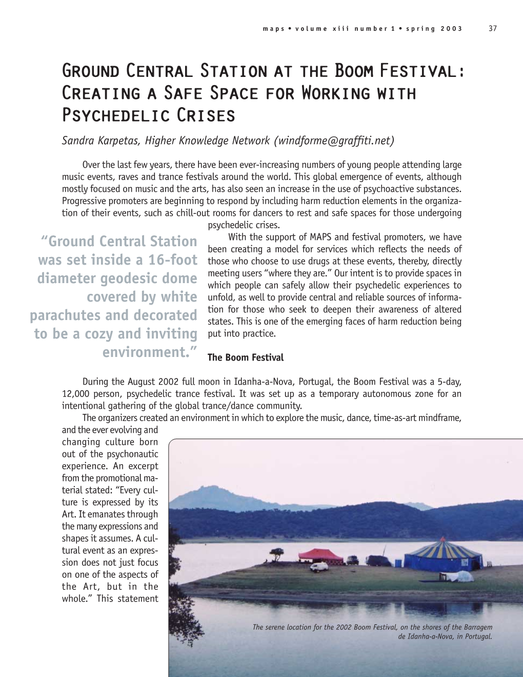 Ground Central Station at the Boom Festival: Creating a Safe Space for Working with Psychedelic Crises