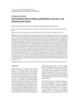 Original Article Dexmedetomidine Inhibits Epileptiform Activity in Rat Hippocampal Slices