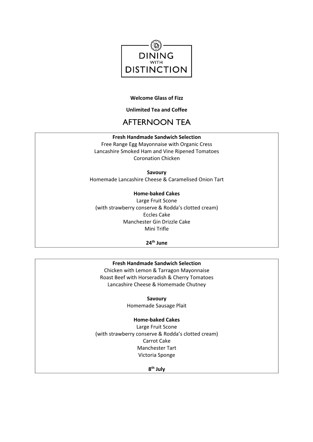 Afternoon Tea Menus