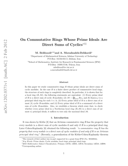 On Commutative Rings Whose Prime Ideals Are Direct Sums of Cyclics