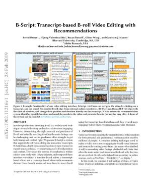 B-Script: Transcript-Based B-Roll Video Editing with Recommendations