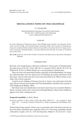 Miscellaneous Notes on Thai Gramineae