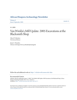 Van Winkle's Mill Update: 2005 Excavations at the Blacksmith Shop Alicia B