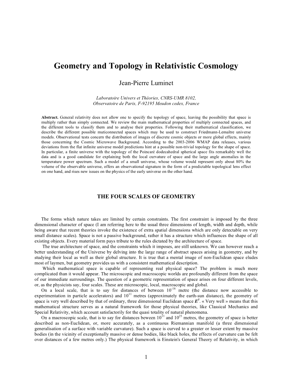 Geometry and Topology in Relativistic Cosmology