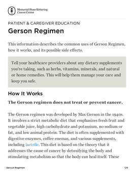Gerson Regimen | Memorial Sloan Kettering Cancer Center