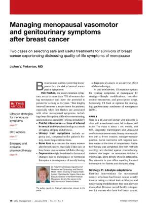 Managing Menopausal Vasomotor and Genitourinary Symptoms After Breast Cancer