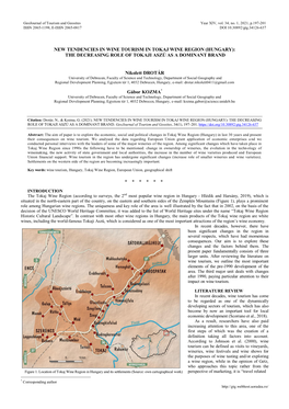 New Tendencies in Wine Tourism in Tokaj Wine Region (Hungary): the Decreasing Role of Tokaji Aszú As a Dominant Brand