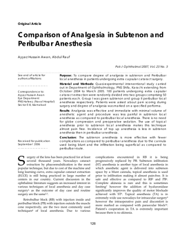 Comparison of Analgesia in Subtenon and Peribulbar Anesthesia
