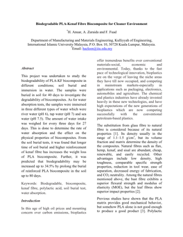 Biodegradable PLA-Kenaf Fibre Biocomposite for Cleaner Environment