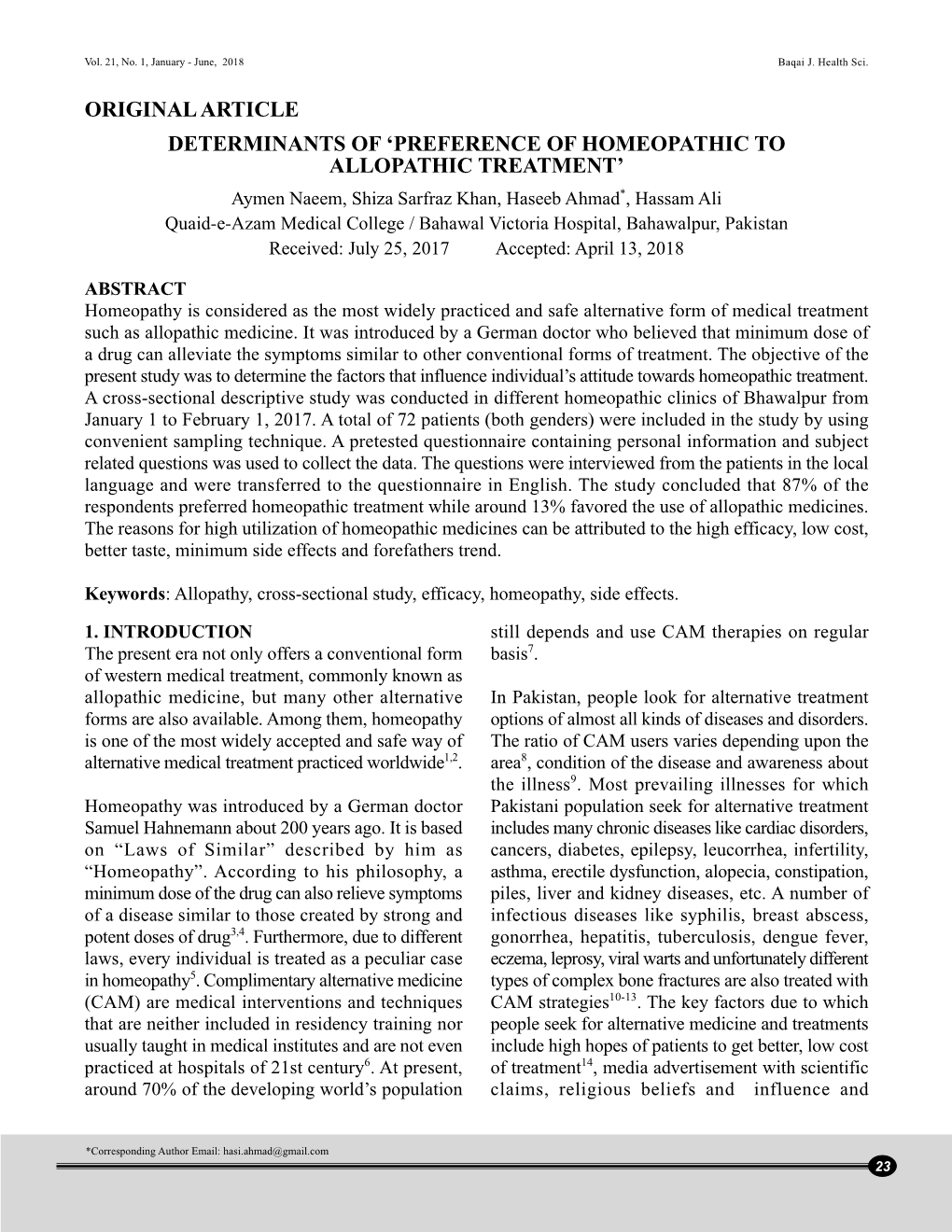 Determinants of 'Preference of Homeopathic to Allopathic Treatment'