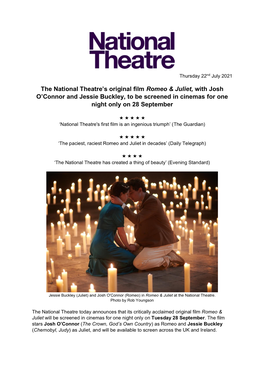 Romeo & Juliet to Be Released in Cinemas