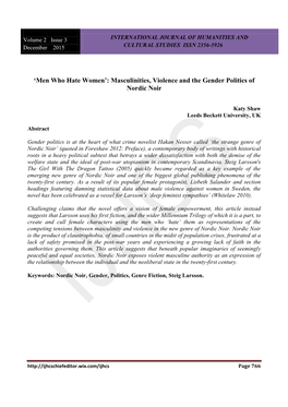 'Men Who Hate Women': Masculinities, Violence and the Gender Politics