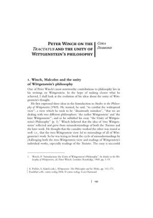 Peter Winch on the Tractatus and the Unity of Wittgenstein's Philosophy