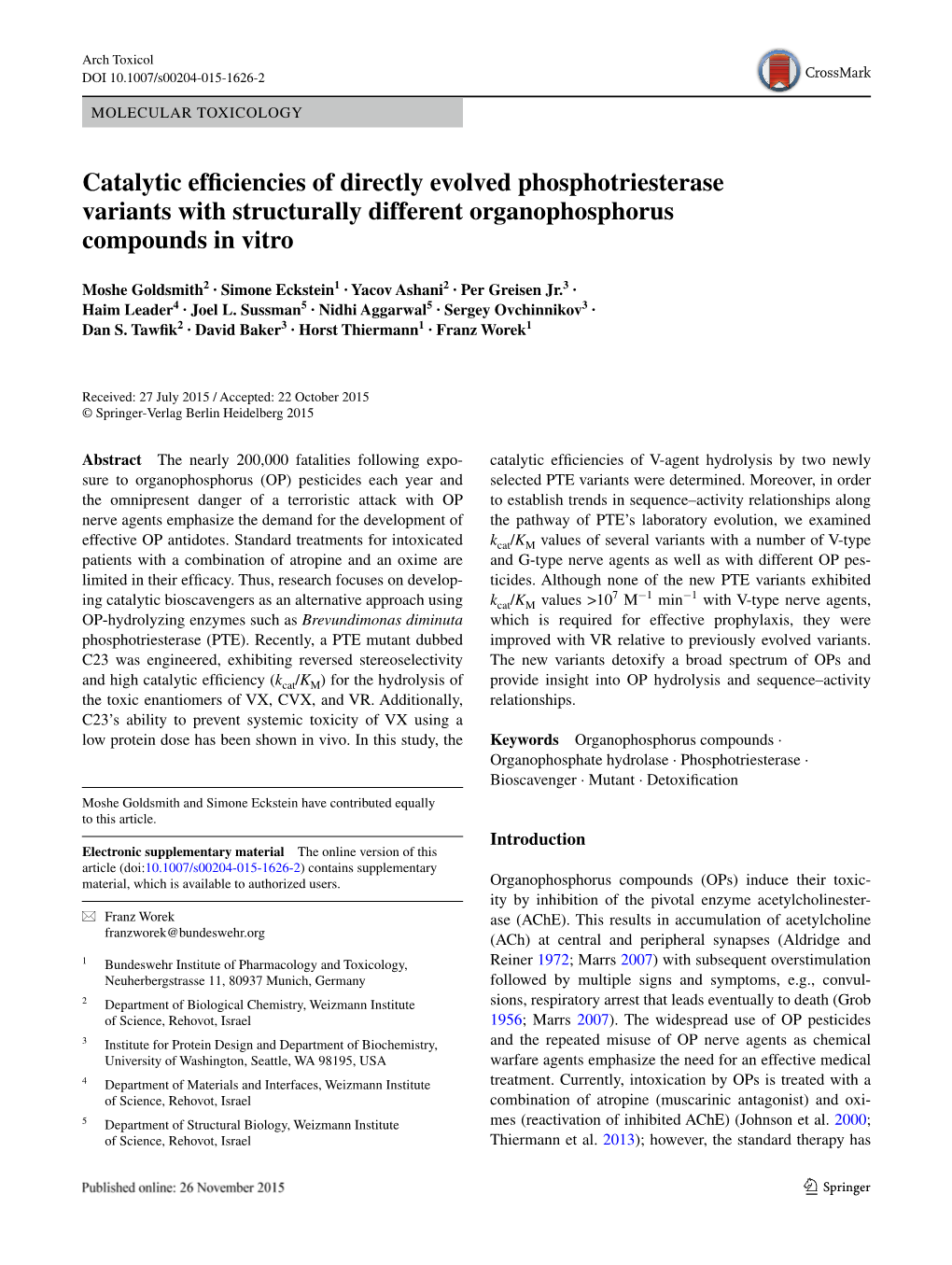 Catalytic Efficiencies of Directly Evolved Phosphotriesterase Variants with Structurally Different Organophosphorus Compounds in Vitro