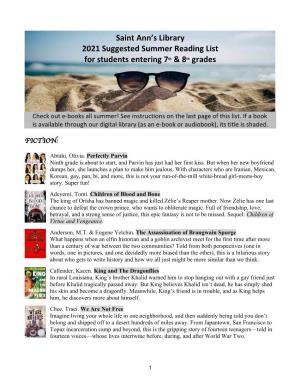 Saint Ann's Library 2021 Suggested Summer Reading List for Students