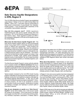 Sole Source Aquifer Designations in EPA, Region 9