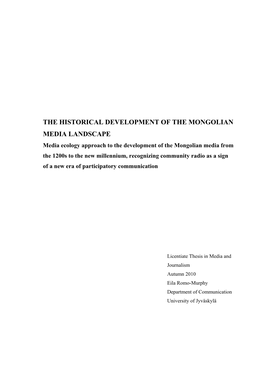 The Historical Development of the Mongolian Media