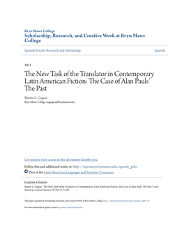 The New Task of the Translator in Contemporary Latin American Fiction: the Case of Alan Pauls’ the Past.” Latin American Literary Review 78 (2011): 73-92