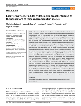 Long-Term Effect of a Tidal, Hydroelectric Propeller Turbine on the Populations of Three Anadromous Fish Species