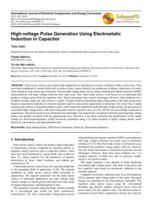 High-Voltage Pulse Generation Using Electrostatic Induction in Capacitor