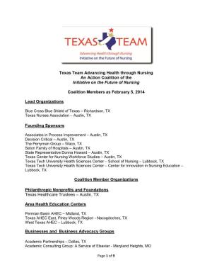 Texas Team Advancing Health Through Nursing an Action Coalition of the Initiative on the Future of Nursing