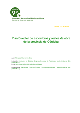 Plan Director De Escombros Y Restos De Obra De La Provincia De Córdoba
