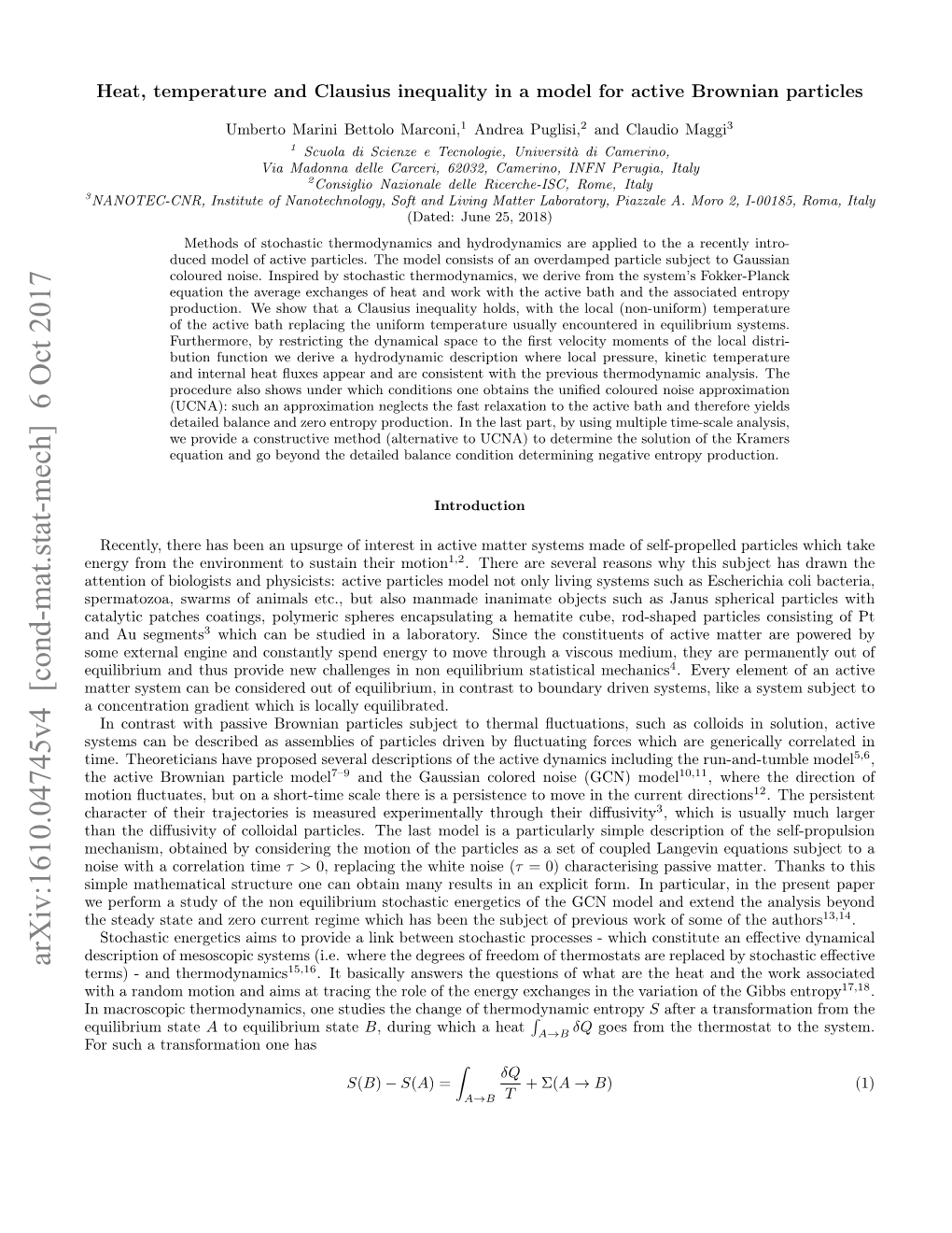 Arxiv:1610.04745V4 [Cond-Mat.Stat-Mech] 6 Oct 2017 Terms) - and Thermodynamics15,16