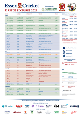 First Xi Fixtures 2021