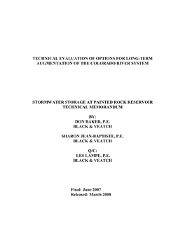 Stormwater Storage at Painted Rock Reservoir Technical Memorandum