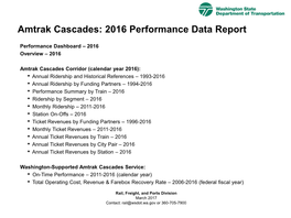 Amtrak Cascades: 2016 Performance Data Report