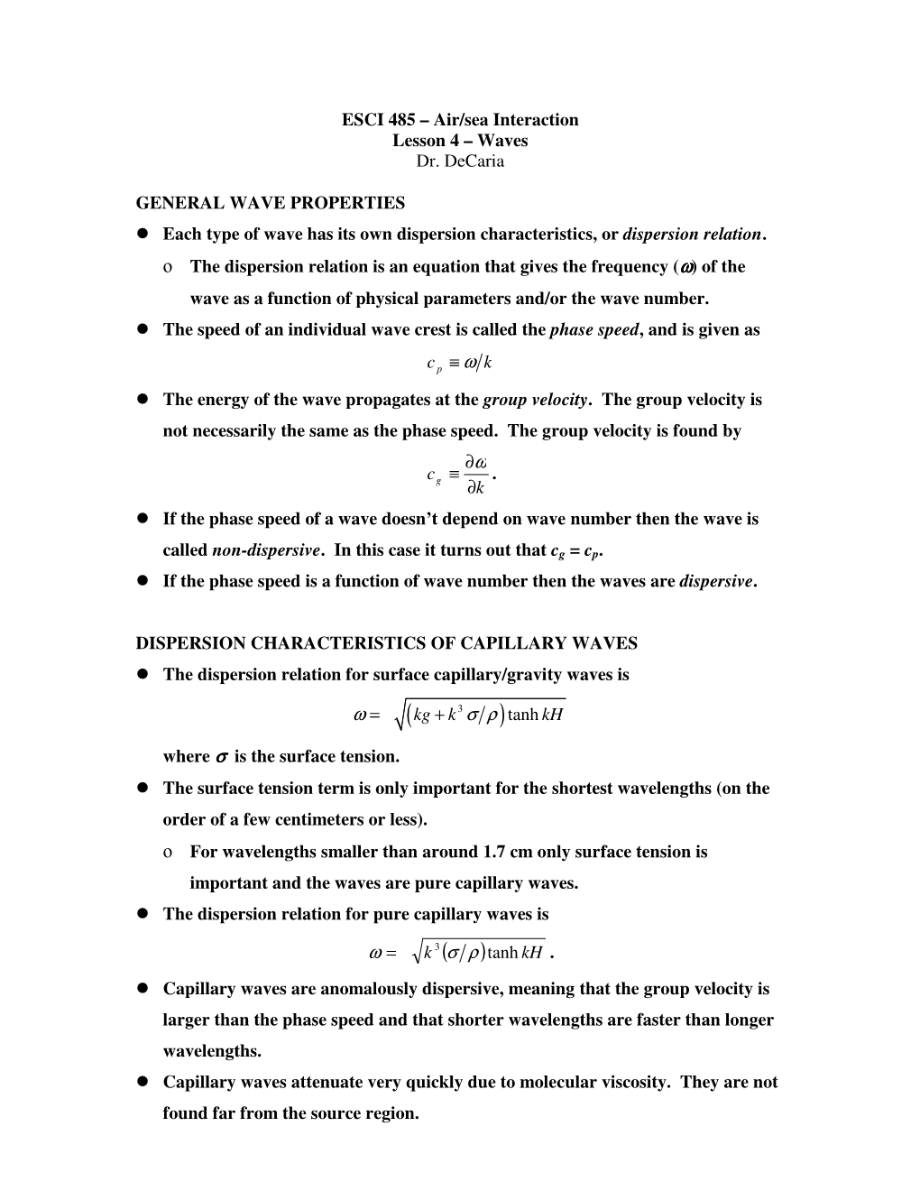 Ωωω) of the Wave As a Function of Physical Parameters And/Or the Wave Number