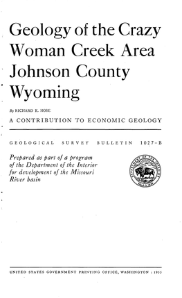 Geology of the Crazy Woman Creek Area Johnson County Wyoming