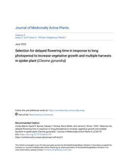 Selection for Delayed Flowering Time in Response to Long Photoperiod to Increase Vegetative Growth and Multiple Harvests in Spider Plant (Cleome Gynandra)