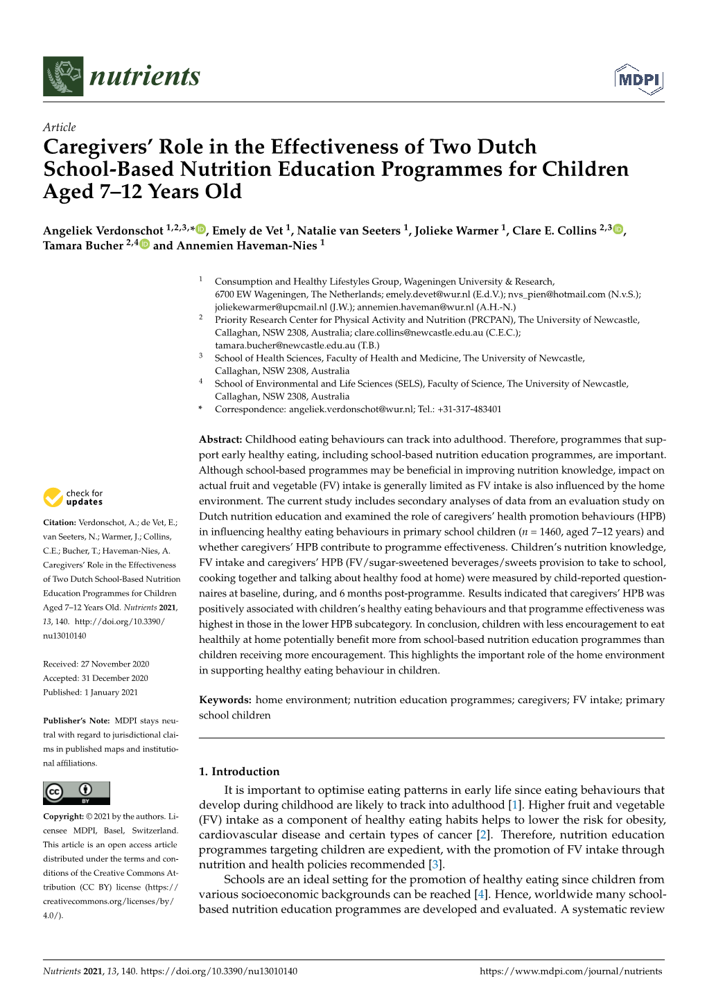 Caregivers' Role in the Effectiveness of Two Dutch School-Based Nutrition Education Programmes for Children Aged 7–12 Years