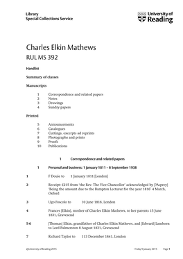 Charles Elkin Mathews RUL MS 392