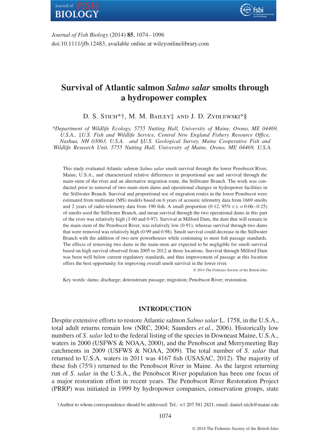 Survival of Atlantic Salmon Salmo Salar Smolts Through a Hydropower Complex