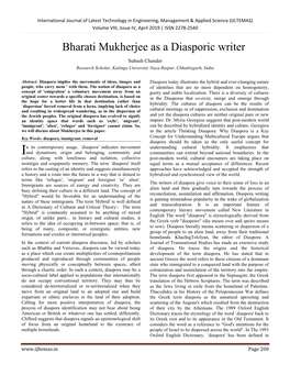 Bharati Mukherjee As a Diasporic Writer