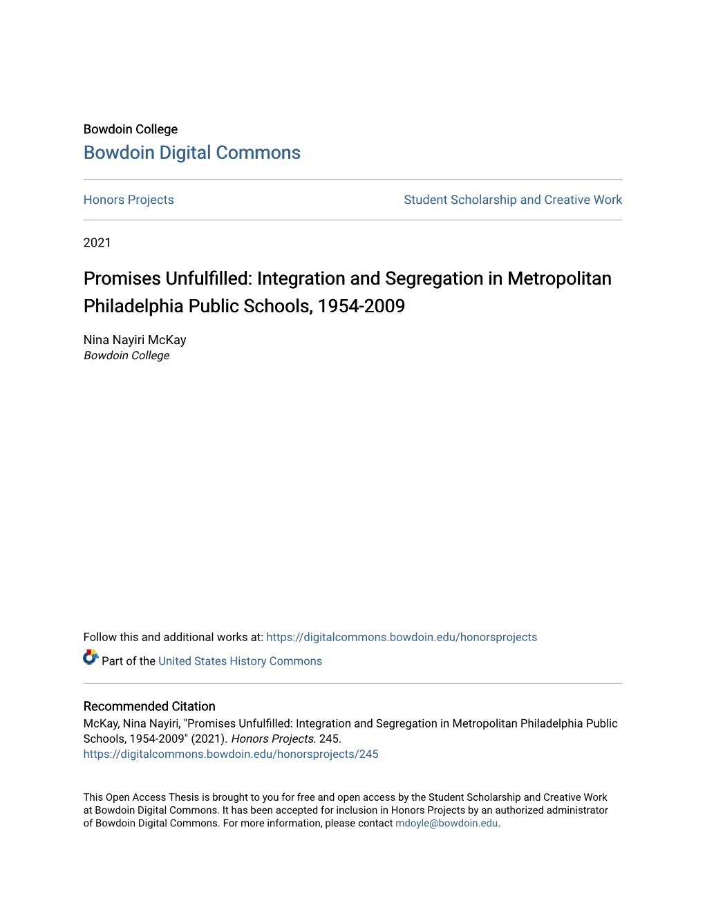 Integration and Segregation in Metropolitan Philadelphia Public Schools, 1954-2009