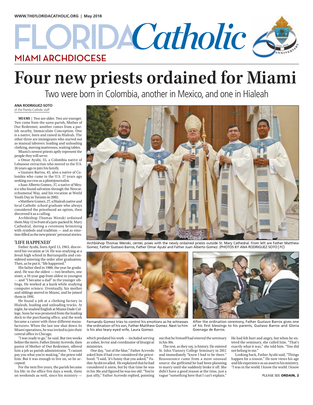 Four New Priests Ordained for Miami Two Were Born in Colombia, Another in Mexico, and One in Hialeah