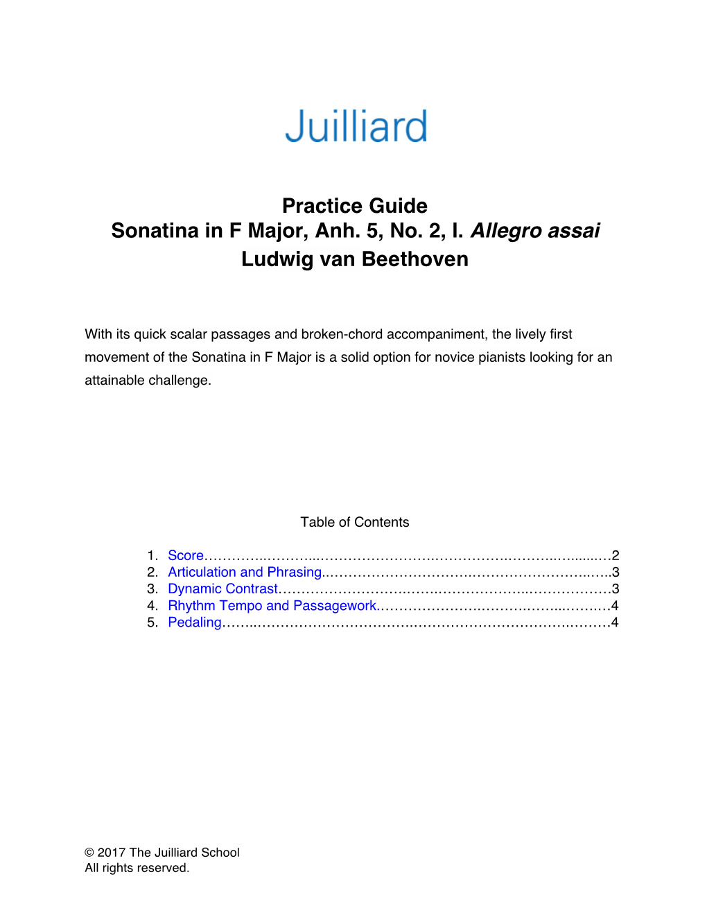 Practice Guide Sonatina in F Major, Anh. 5, No. 2, I. Allegro Assai Ludwig Van Beethoven